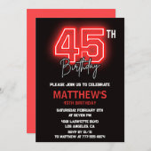 ブラック45歳の誕生日招待状メンネオン 招待状 (正面/裏面)