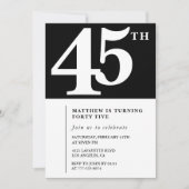 ブラック45th誕生日の招待シエレガントックシンプル 招待状 (正面)
