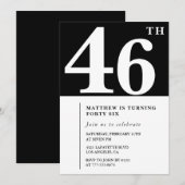 ブラック46th誕生日の招待シエレガントックシンプル 招待状 (正面/裏面)