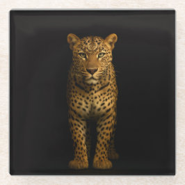 ブラック4 ラクセ ガラス コースター、壮麗なるヒョウ ガラスコースター