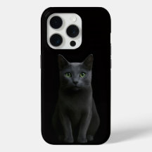 ブラック4 ラクセ iPhone 15 Pro Mate、ロシアンブルー 猫