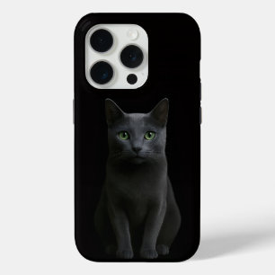 ブラック4 ラクセ iPhone 15 Pro Mate、ロシアンブルー 猫 Proケース