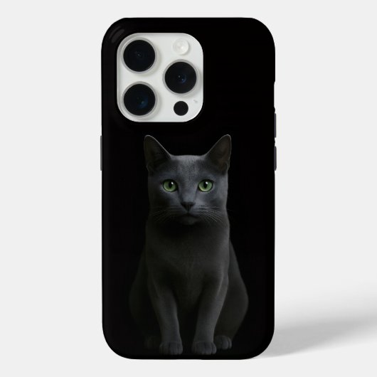 ブラック4 ラクセ iPhone 15 Pro Mate、ロシアンブルー 猫 Case-Mate iPhoneケース (裏面)