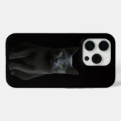 ブラック4 ラクセ iPhone 15 Pro Mate、ロシアンブルー 猫 Case-Mate iPhoneケース (裏面 (横))