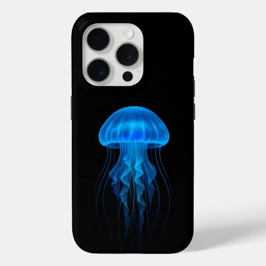 ブラック4 ラクセ iPhone 15 Pro Mate、青いクラゲ Case-Mate iPhoneケース (裏面)