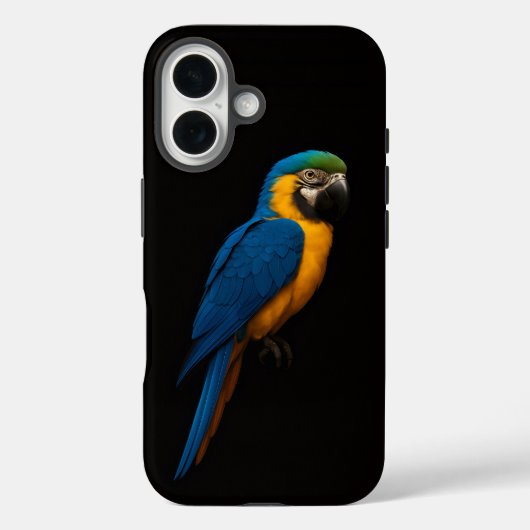 ブラック4 ラクセ iPhone 16 マテ ルーセントブルー+イエローコンゴウインコ Case-Mate iPhoneケース (裏面)