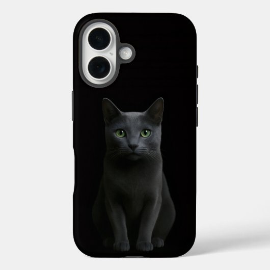 ブラック4 ラグジュアリーiPhone 16 Case-Mate、ロシアンブルーの猫 Case-Mate iPhoneケース (裏面)