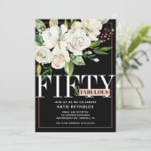 ブラック50と素晴らしいホワイトフローラ誕生日 招待状 (スタンド正面)