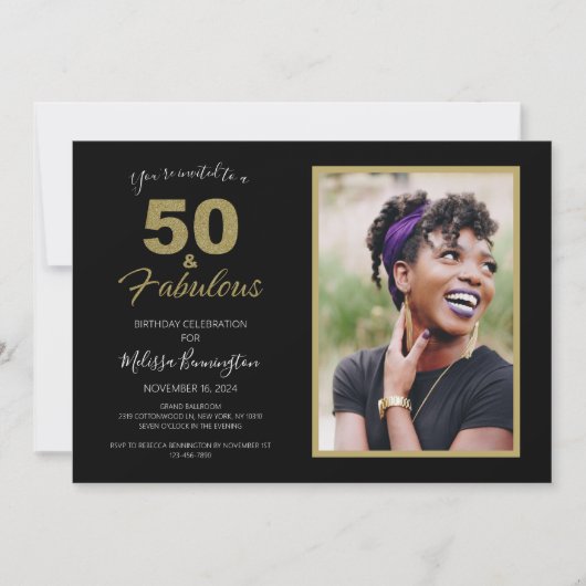 ブラック50と素晴らしい50th誕生日パーティーの写真 招待状 (正面)