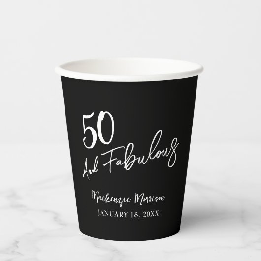 ブラック50歳お誕生日おめでとうスクリプト 紙コップ (正面)