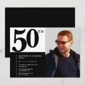 ブラック50歳の誕生日招待状 エレガント おしゃれ 招待状 (正面/裏面)
