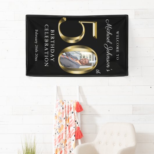 ブラック50誕生日無地の金ゴールドタイポグラフィ写真 横断幕 (インサイチュ)