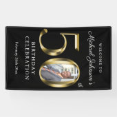 ブラック50誕生日無地の金ゴールドタイポグラフィ写真 横断幕 (横)