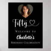 ブラック50th誕生日パーティー写真ハートへようこそ ポスター (正面)