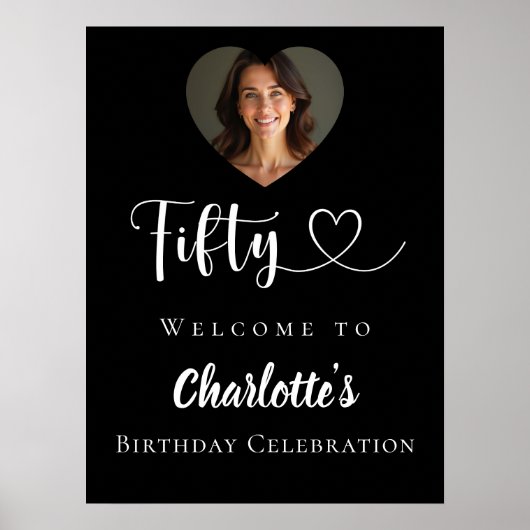 ブラック50th誕生日パーティー写真ハートへようこそ ポスター (正面)