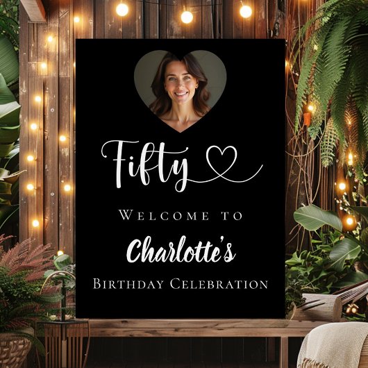 ブラック50th誕生日パーティー写真ハートへようこそ ポスター