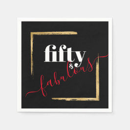 ブラック50th誕生日ファブエレガントルースブラック&金ゴールド スタンダードカクテルナプキン