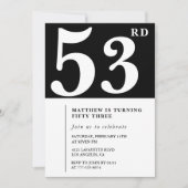 ブラック53歳の誕生日の招待シエレガントックシンプル 招待状 (正面)