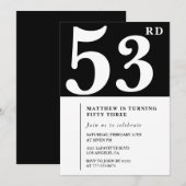 ブラック53歳の誕生日の招待シエレガントックシンプル 招待状 (正面/裏面)