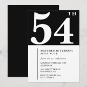 ブラック54th誕生日の招待シエレガントックシンプル 招待状 (正面/裏面)