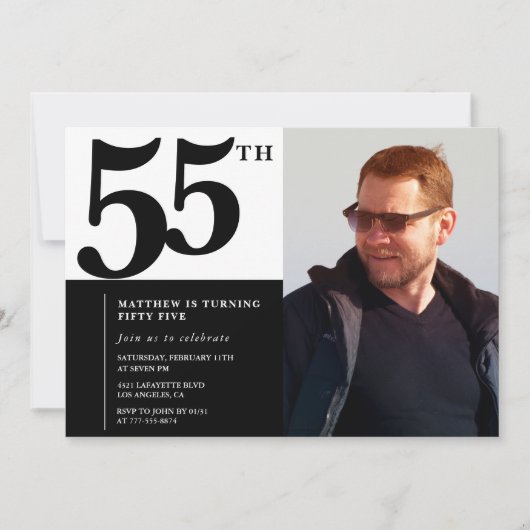 ブラック55th誕生日招待状エレガントシック 招待状 (正面)