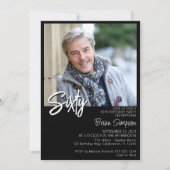 ブラック60歳の誕生日フォト 招待状 (正面)