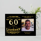 ブラック60歳の誕生日ヴィンテージゴールド 箔招待状 (立ち正面)