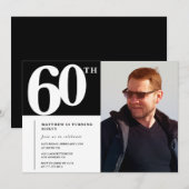 ブラック60歳の誕生日招待状 モダン シック フォト 招待状 (正面/裏面)