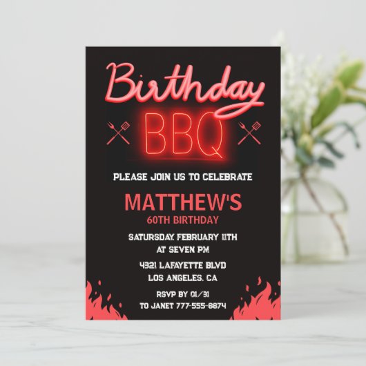 ブラック60歳の誕生日招待状bbqシンプル 招待状 (スタンド正面)