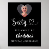ブラック60th誕生日パーティー写真ハート歓迎 ポスター (正面)