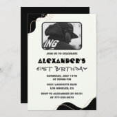 ブラック61歳の誕生日招待状メンズシンプルフォト 招待状 (正面/裏面)
