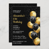 ブラック61歳の誕生日招待状金ゴールドグリッターグラム 招待状 (正面/裏面)