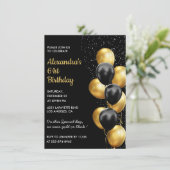 ブラック61歳の誕生日招待状金ゴールドグリッターグラム 招待状 (スタンド正面)