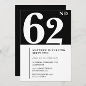 ブラック62歳の誕生日の招待シエレガントックシンプル 招待状 (正面/裏面)