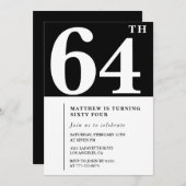 ブラック64th誕生日の招待シエレガントックシンプル 招待状 (正面/裏面)