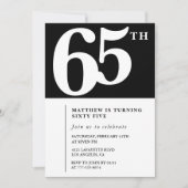 ブラック65歳の誕生日招待状 エレガント シック シンプル 招待状 (正面)