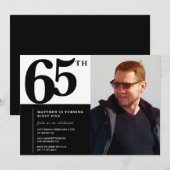 ブラック65歳の誕生日招待状 エレガント シック 招待状 (正面/裏面)