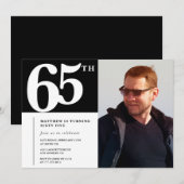 ブラック65歳の誕生日招待状 モダン シック 写真入り 招待状 (正面/裏面)