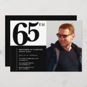 ブラック65th誕生日招待状エレガントシック 招待状 (正面/裏面)
