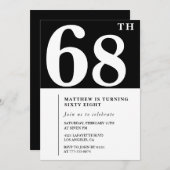 ブラック68th誕生日の招待シエレガントックシンプル 招待状 (正面/裏面)