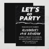 ブラック69歳の誕生日招待状メンズホワイト 招待状 (正面/裏面)