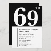 ブラック69th誕生日の招待シエレガントックシンプル 招待状 (正面/裏面)
