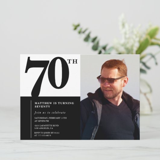 ブラック70歳の誕生日招待状 エレガント シック 招待状 (スタンド正面)