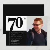 ブラック70歳の誕生日招待状 エレガント シック 招待状 (正面/裏面)