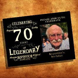 ブラック70番目の誕生日ヴィンテージ金ゴールド 箔招待状