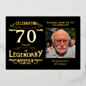 ブラック70番目の誕生日ヴィンテージ金ゴールド 箔招待状 (正面)