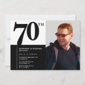 ブラック70th誕生日招待状エレガントシック 招待状 (正面)