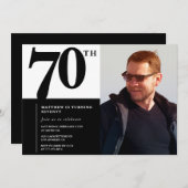 ブラック70th誕生日招待状エレガントシック 招待状 (正面/裏面)