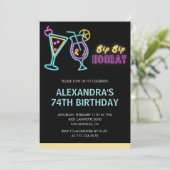 ブラック74歳の誕生日招待状カクテルネオングロー 招待状 (スタンド正面)