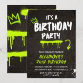 ブラック74歳の誕生日招待状メンズグラフィ絵を描ティ 招待状 (正面/裏面)